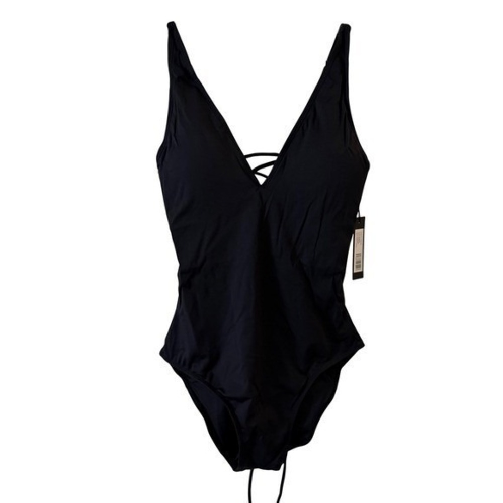 New TA3 Plungey Black Lace Up Shaping One Piece Swimsuit XS Regular / Long